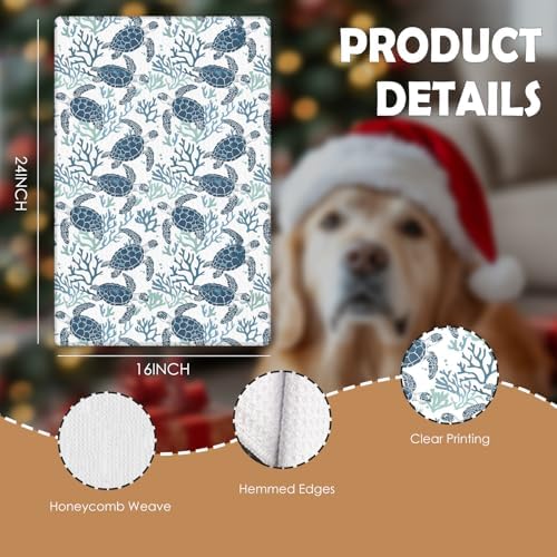 Coral Sea Turtle Coastal Kitchen Towels, 16x24 Inches - Image 7