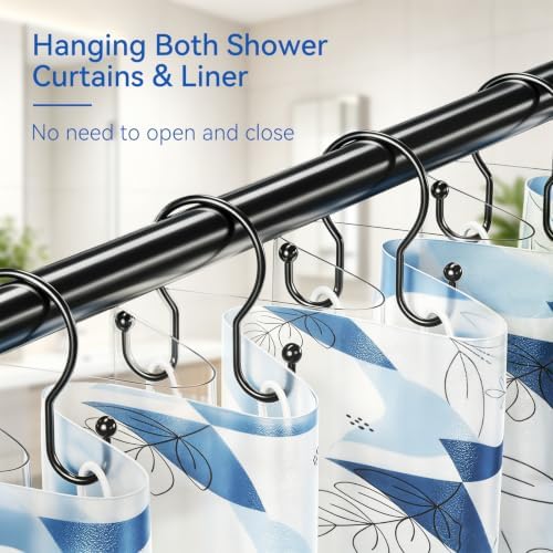 OEH Shower Curtain Hooks, Metal Shower Curtain Hangers, Double Hook Black - Image 3
