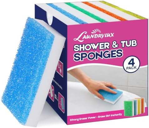 LAUNDRYLUX Magic Sponge Erasers, 4 Pack Dual-Sided Shower & Tub Cleaner by LAUNDRYLUX