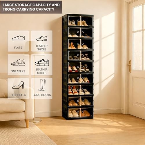 Foldable Shoe Organizer Storage Box Set of 6, Portable Extra Large Folding Shoe - Image 5
