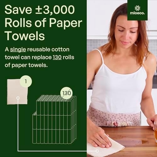 mioeco 24 Pack Reusable Kitchen Paper Towels, Organic Multicolor Cloths - Image 2