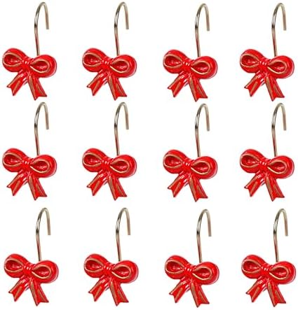 Two Fish Home Fashions Set of 12 Decorative Red Bowknot Resin Shower Curtain - Image 5