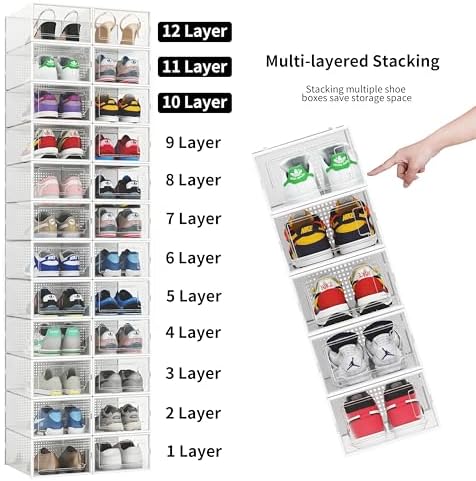 12 Pack Shoe Organizer Storage Bins, Space Saving Foldable Shoe Storage Bins - Image 5