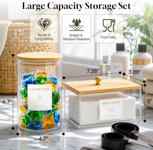 Luxspire Laundry Pods & Powder Container and Dryer Sheet Holder, 2+1 Pack - Image 4