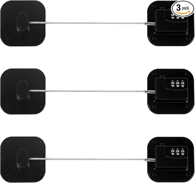 Refrigerator Lock, Heavy Duty Fridge Lock, Combination Lock for Refrigerator Cabinets, Drawers, Safety Lock, Easy Install No Keys Needed (Black-3Pack)