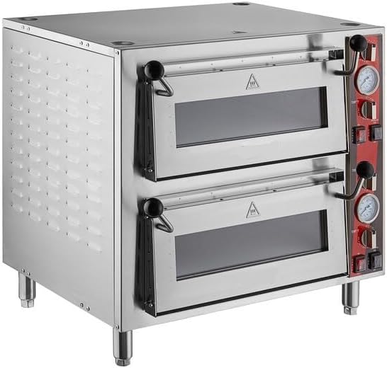 Double Deck Countertop Pizza Oven, 18-Inch, 2 Independent Chambers, Stainless Steel, 3200W Electric, 28x23.25x26.38 Inches, Commercial Bakery
