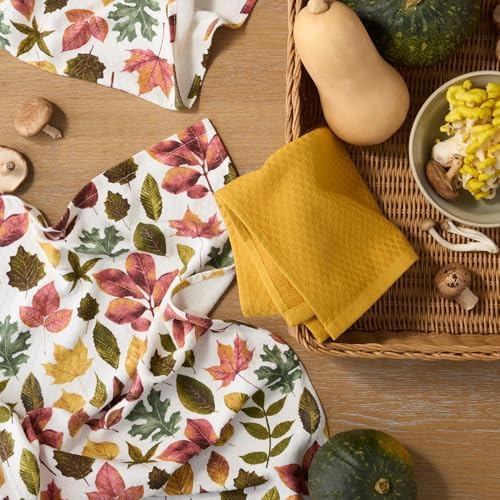 Martha Stewart Autumn Harvest Falling Leaves Kitchen Towel 3-Pack Set, 100% - Image 2
