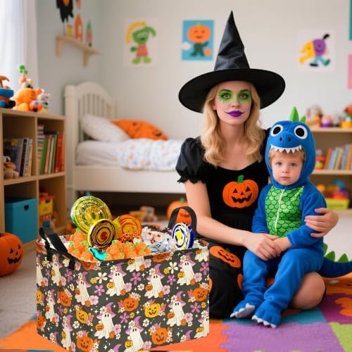 Halloween Pumpkin Ghost Storage Basket, Foldable Toy Organizer Bin - Image 3