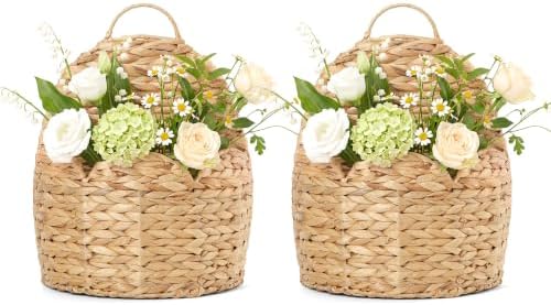 2 PC Door Basket Scalloped Hanging Storage Basket, Water Hyacinth Woven Wall by STYLAVE