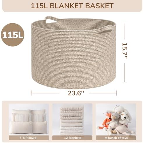 INDRESSME 115L Extra Large Woven Wicker Blanket Basket Living Room - Image 2