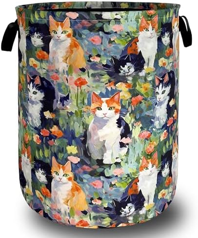 Watercolor Cats Laundry Hamper Oxford Cloth Basket 18.9"x16.5" by Unknown