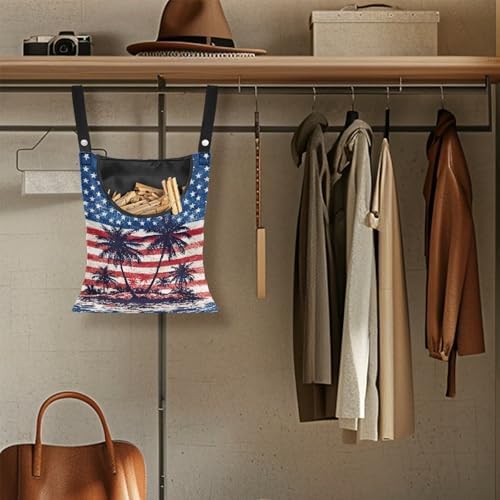 American Flag Clothes Pin Bag to Hang On Line Palm Tree Reusable Clothespin - Image 5