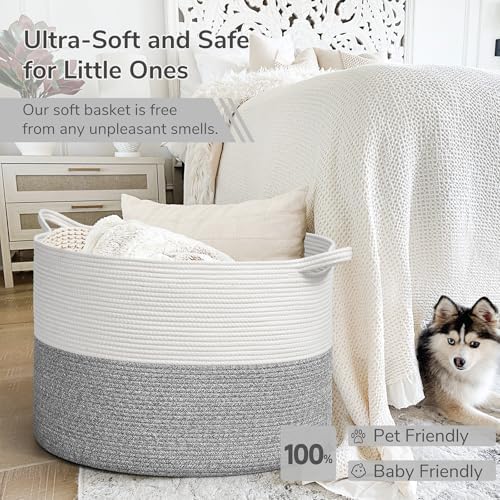 INDRESSME 115L Extra Large Woven Rope Blanket Basket Living Room Light Grey - Image 5