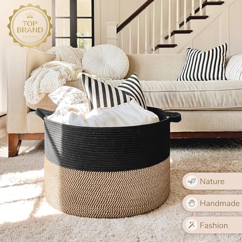 INDRESSME XXXLarge Woven Rope Blanket Basket Living Room Mix Black - Image 7