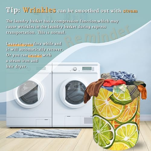 Yellow Lemon Laundry Basket Oxford Cloth Foldable Hamper 18.9x16.5 Inch - Image 6