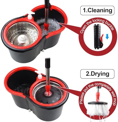 Spin Mop and Bucket with Wringer Set, 360° Spinning Mop Bucket System with 3 - Image 3