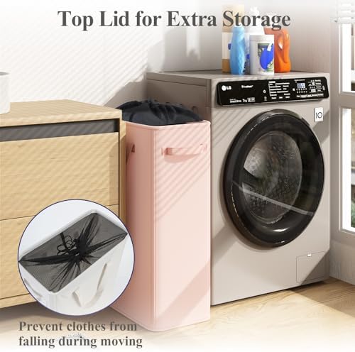 Optish 50L Pink Slim Laundry Hamper, Narrow Laundry Basket - Image 6