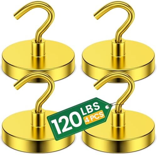 Grtard 4 Pcs Yellow Magnetic Hooks Heavy Duty, 120 LBS Strong Magnet Hooks by Grtard