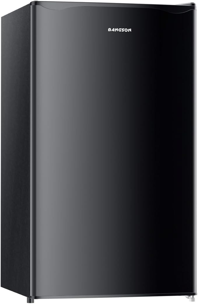 BANGSON Mini Fridge with Freezer, 3.2Cu.Ft, Single Door Small Refrigerator, Energy-efficient, Low Noise, Mini fridge for Bedroom Dorm and Office, Black