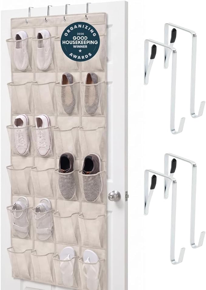 GORILLA GRIP Over the Door Shoe Organizer, 24 Large Pockets, Linen | Breathable by Unknown