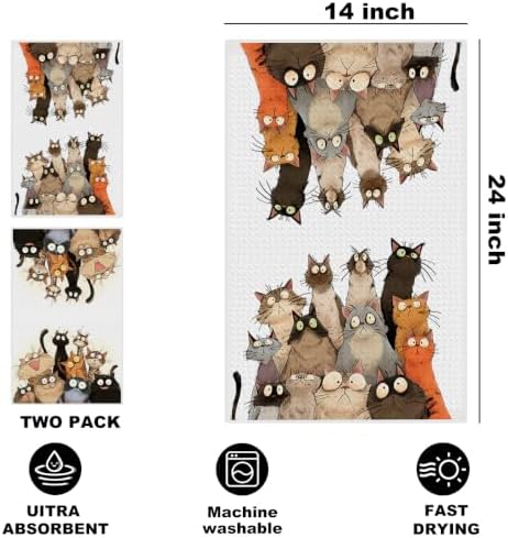 2 Pcs Cute Cat Kitchen Towels, Funny Cats Gifts Absorbent Hand Towels-01 - Image 2