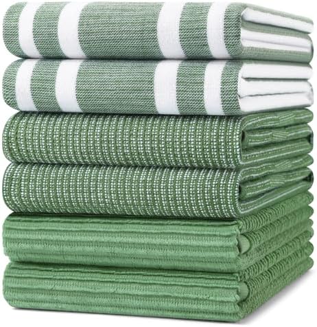 Homaxy Cotton 380 GSM Premium Kitchen Towels, 6 Pack, Grass Green by Homaxy