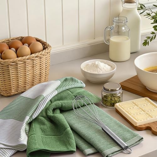 Homaxy 3 Pack Cotton Terry Premium Kitchen Towels, 18 x 28 in, Grass Green - Image 4