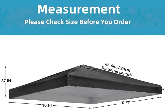 10x10 Canopy Replacement Top Cover with Air Vents for ez up Pop up Canopy Gazebo Tent, with Adjustable Strap, Waterproof & Anti-UV for Outdoor Shade (Frame Not Included) (Black)