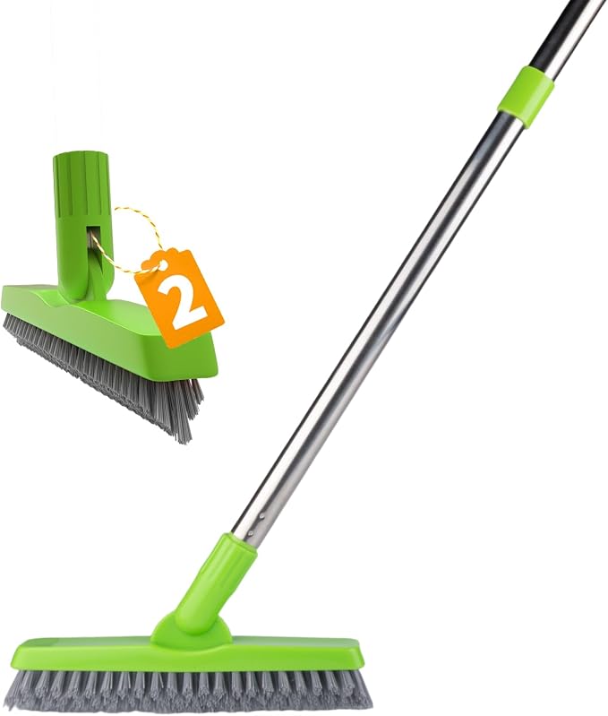 2 Pack Grout Brush with Long Handle, Swivel Cleaning Grout Line Scrubber by ITTAHO