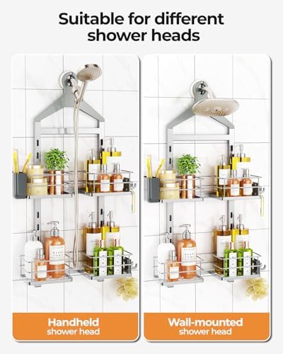 ODesign 2 Tier Shower Caddy for Handheld Shower Heads Anti-Swing Silver - Image 5