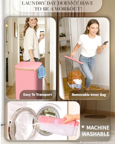 Laundry Hamper with Wheels, 75L Rolling Laundry Basket, Removable Inner Bag - Image 3