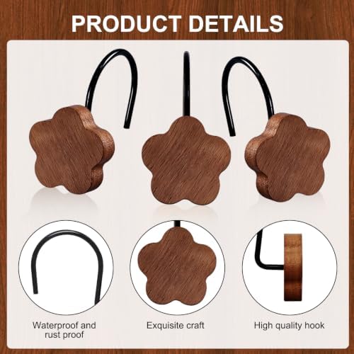 12-Piece Wood Flower Shower Curtain Hooks - Image 3