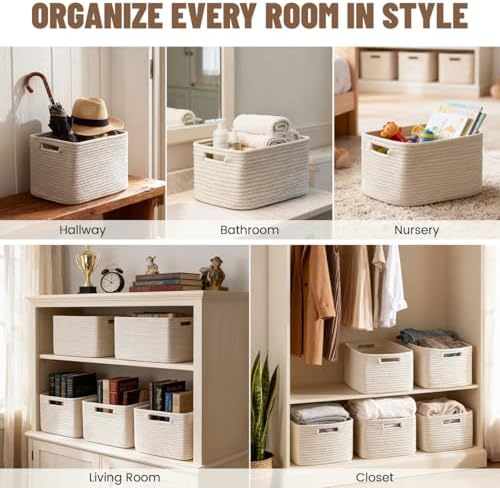5 Pack Woven Storage Baskets, Decorative Storage Bins - Image 4