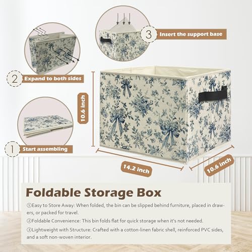 Chinoiserie Bow Floral Storage Box Bins, Decor - Image 3