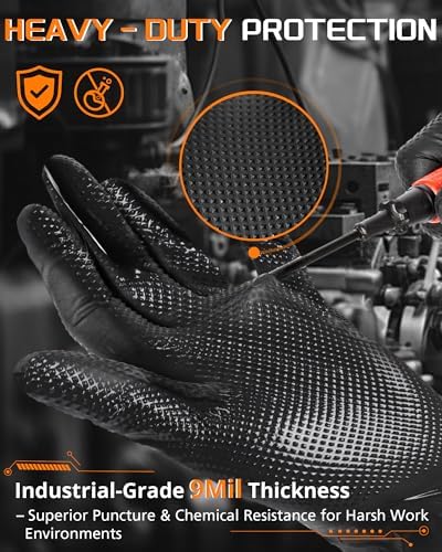 wcy 9 Mil Heavy Duty Disposable Nitrile Gloves, Diamond Grip - Image 2