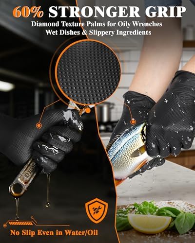 wcy 9 Mil Heavy Duty Disposable Nitrile Gloves, Diamond Grip - Image 5