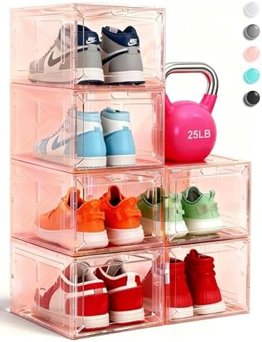 Stackable Clear Pink Shoe Boxes 6 Pack by Fraphil