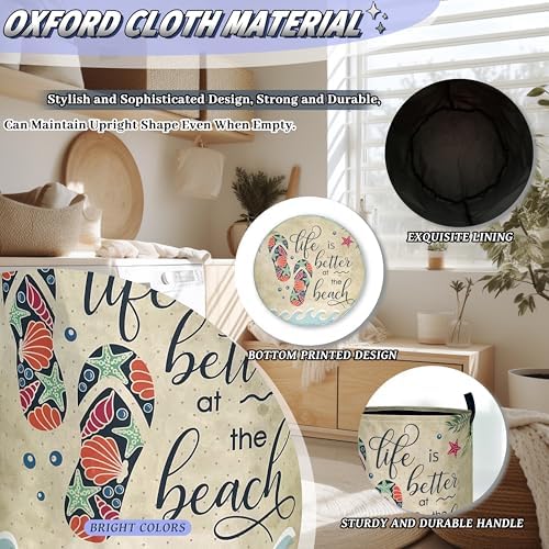 Funny Beach Laundry Basket Oxford Cloth Foldable Hamper 18.9x16.5 Inch - Image 6