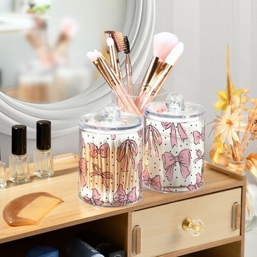2 Pack Apothecary Jars Bathroom Bow Pink Qtip Holder Dispenser Clear Plastic - Image 6