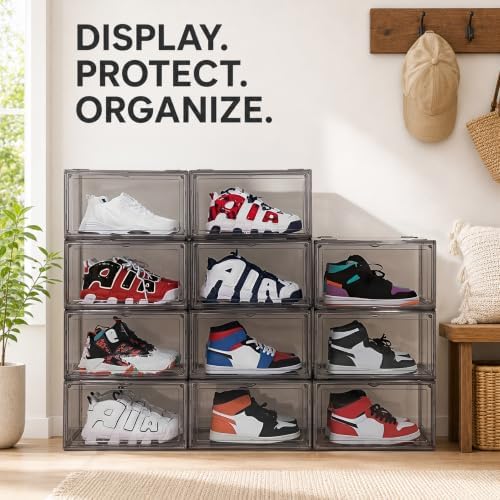 MMBABY 12 Pack Acrylic Shoe Boxes– Ultra Clear Plastic Stackable Sneaker Storage - Image 5
