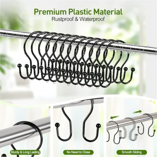 Resze 12PCS Shower Curtain Hooks, Sturdy Metal Black Shower Curtain Rings - Image 5