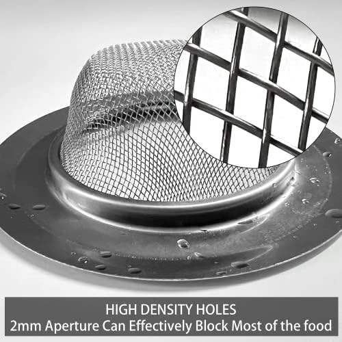 2 Pcs Stainless Steel Kitchen Mesh Silver Sink Strainer Large Wide Rim 4.5" - Image 2