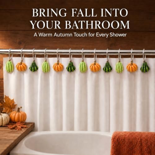 Pumpkin Shower Curtain Hooks Set of 12, Resin Fall Halloween Decor - Image 2