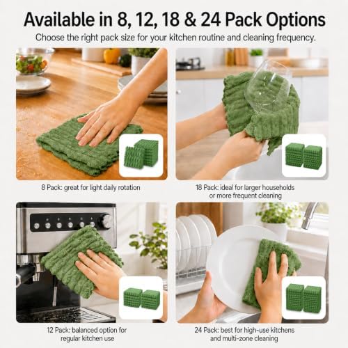 kimteny Microfiber Dish Cloths for Washing Dishes 24 Pack, Dark Green - Image 7