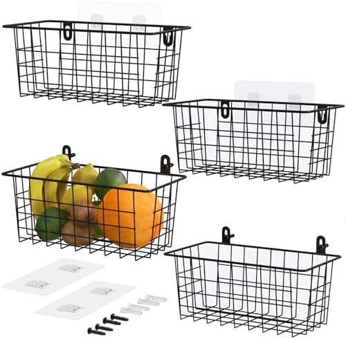 MaraFansie Hanging Wire Baskets Kitchen Storage Basket Adhesive and Screws by MakeStorageMoreFun