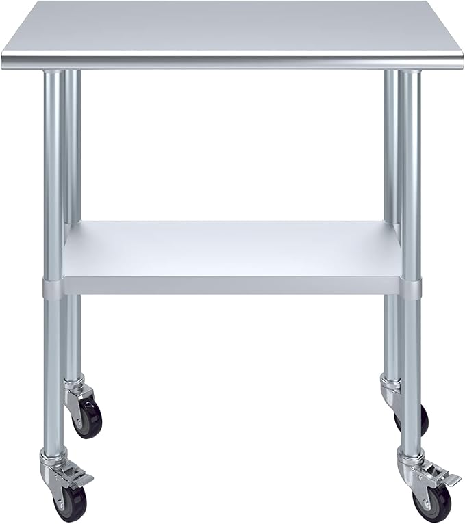 AmGood 36" Long x 18" Deep Stainless Steel Table with Casters
