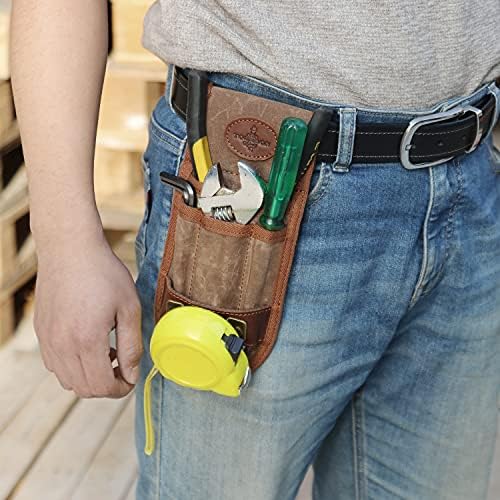 TOURBON Canvas Tool Pouch Belt Tape Measure Plier Wrench Pencils Holder - Image 6