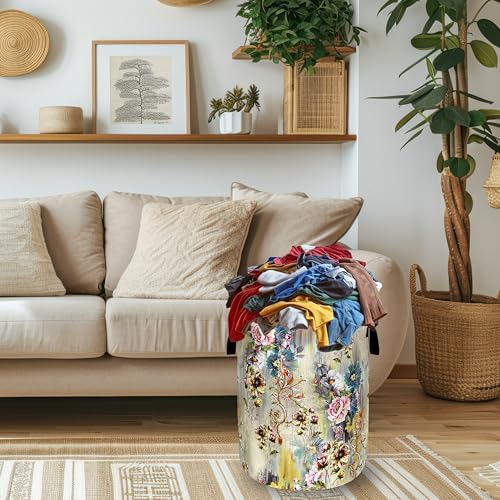 Beautiful Floral Laundry Basket Oxford Cloth Hamper 18.9"x16.5" - Image 2