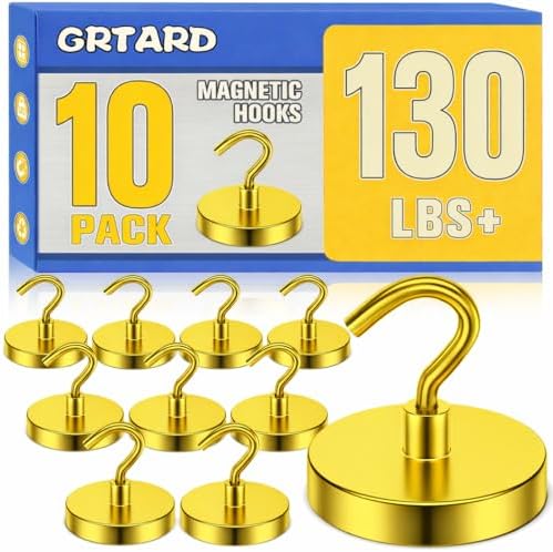 Grtard 10 Pcs Yellow Magnetic Hooks Heavy Duty, 120 LBS Strong Magnet Hooks by Grtard