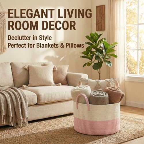 JMvicyroam 115L Extra Large Machine Washable Cotton Rope Blanket Basket - Image 2